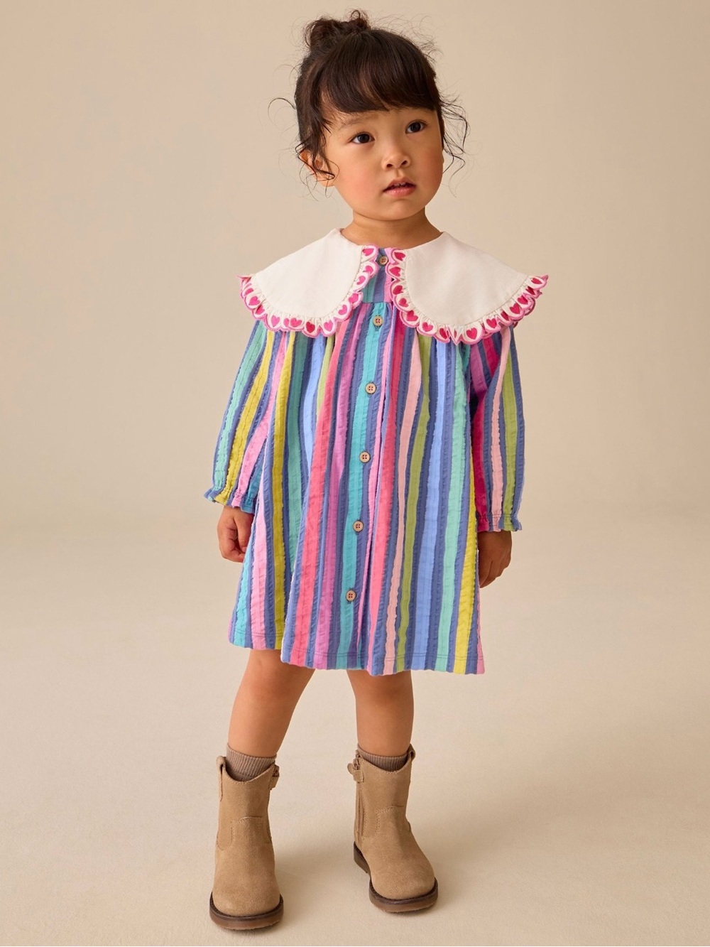 next Multicolor Pastel Stripe Dress with White Scalloped Collar